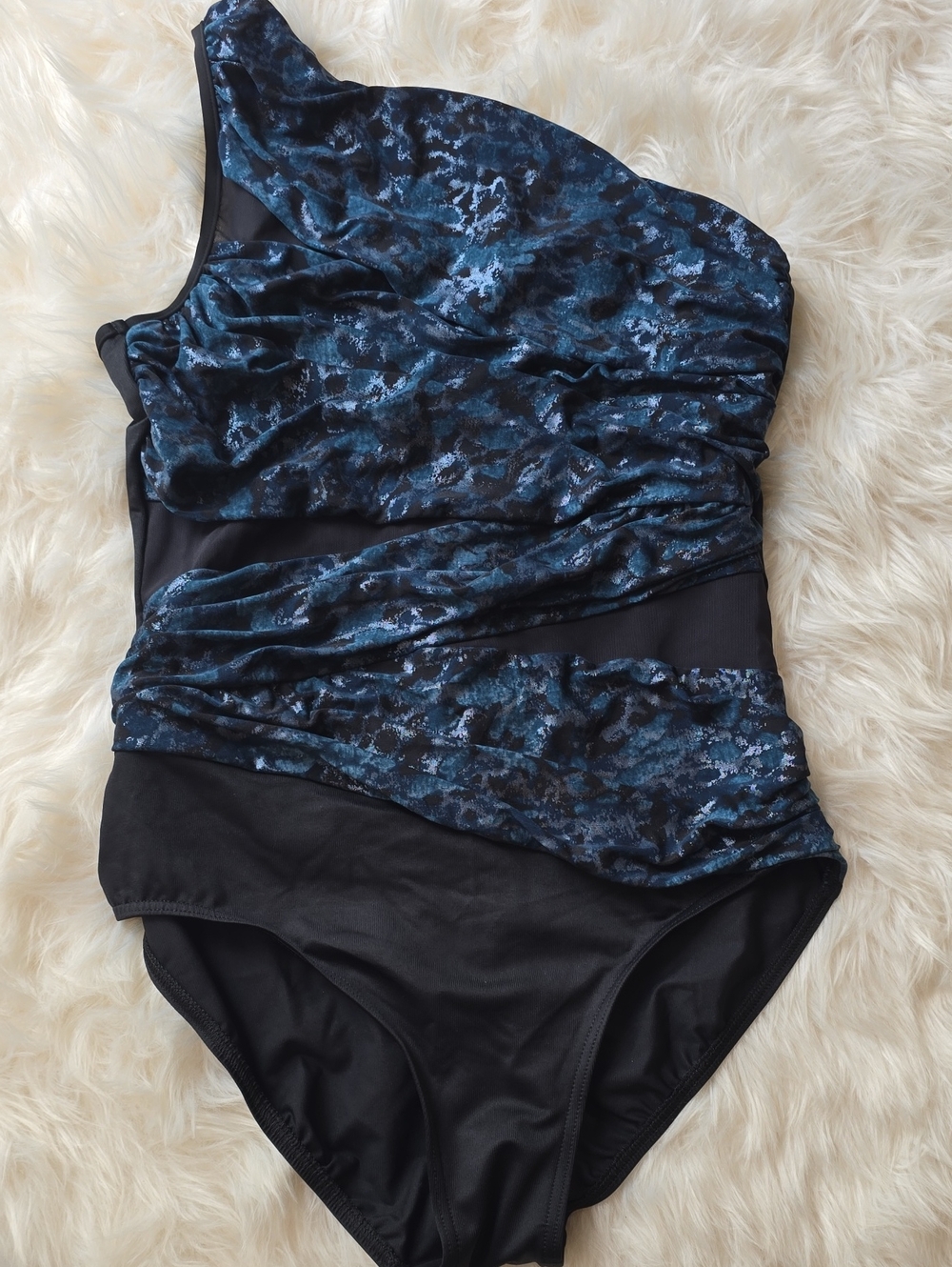 Miraclesuit Titania One Shoulder Blue Black One Piece Swimsuit SIZE16